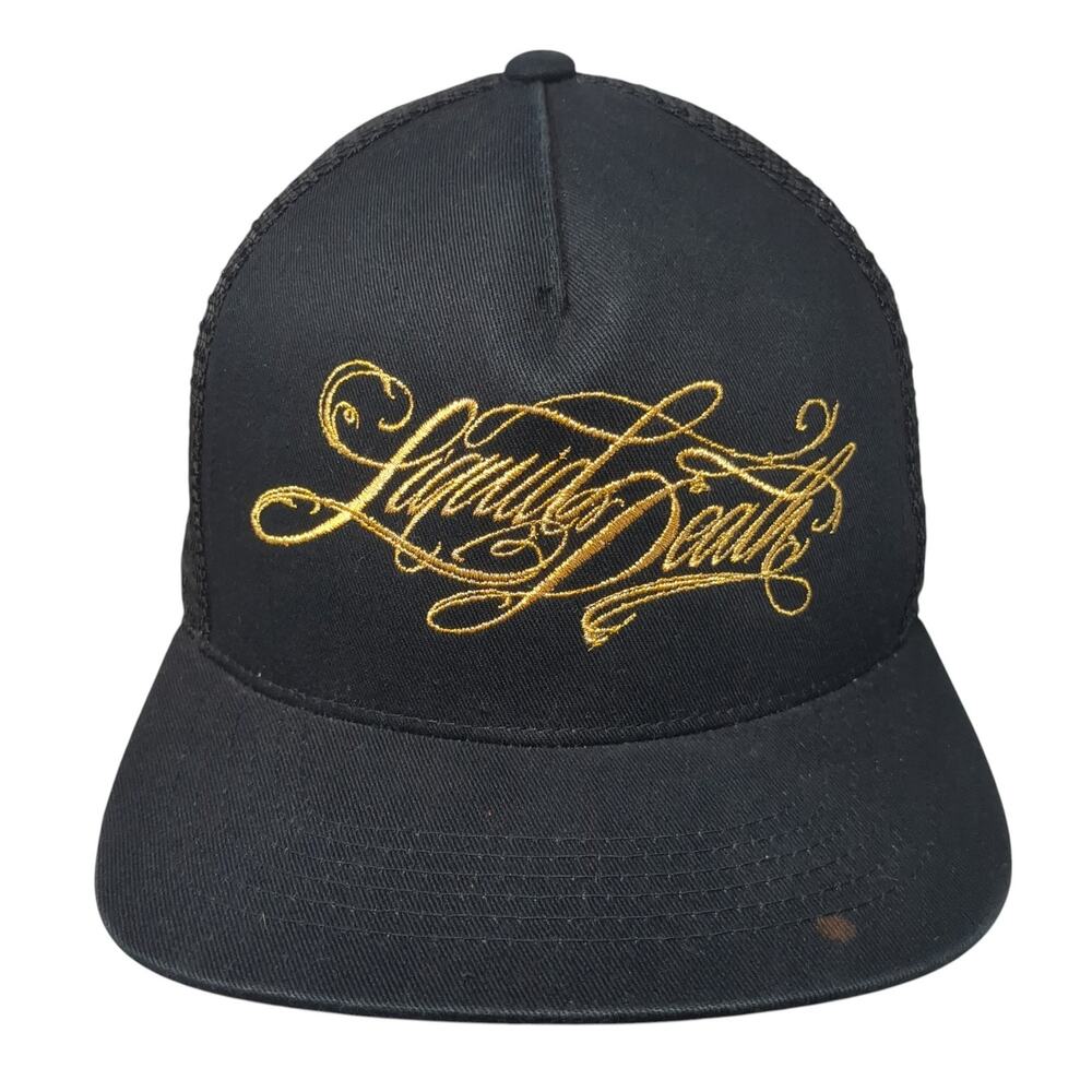 Liquid Death Snapback Trucker Hat Black OS Adjustable Standard Fit Embrodered